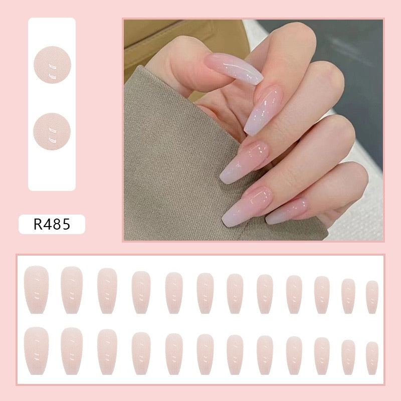 Y2k Fake Black Nail Long Ballet Reusable Adhesive Acrylic Press on set Nails Dark Acrylic Artificial False Nails Arts Tips 24pcs R485