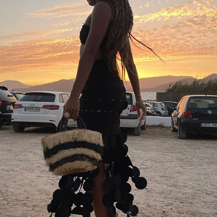 Fantoye Sexy Hollow Out A-line Women Skirt Black See Through High Waist Skirt Female Summer New Slim Elegant Party Clubwear 2023