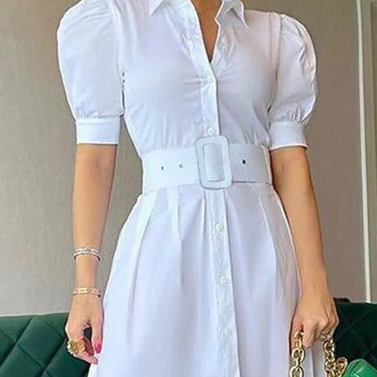 Short Sleeve Elegant Party Dresses For Women High Waist Gowns Button Design Women's Luxury Fashion Summer Clothes Chic Long