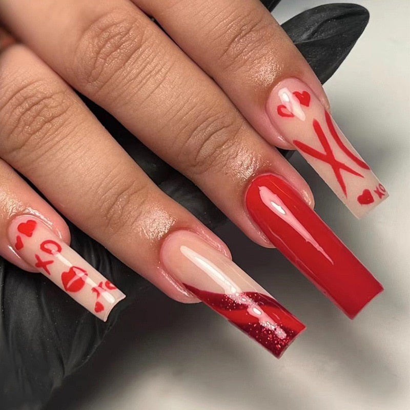 Fake Nails Heart Pattern Full Cover Fake Nails DIY Glue Press On Nails Nail Supplies For Professionals