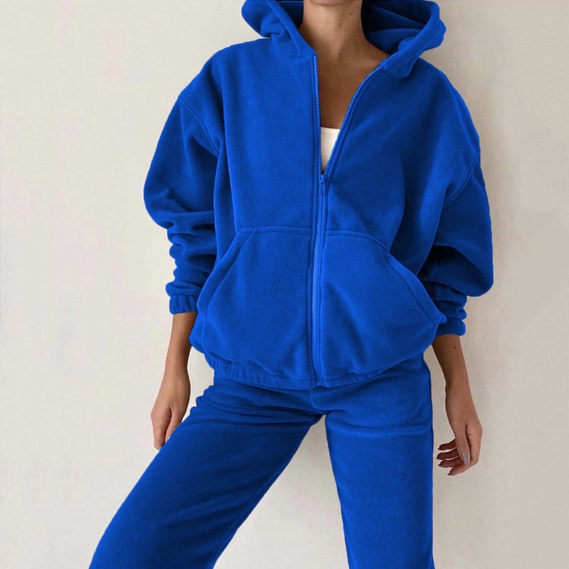 Autumn Winter Women's Brand Velvet Fabric Tracksuits Hoody Track Suit Hoodies And Pants Oversized Sportswear Two Pieces Set