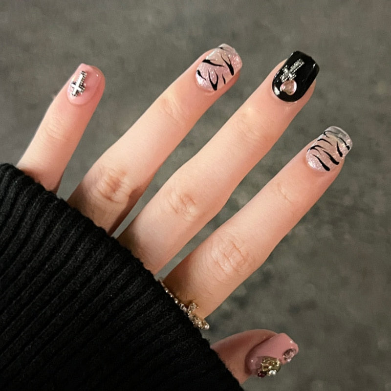 super cool fake nail silver false nail sharp press on nail red black spider special-shaped Punk Artificial Nail Salon Manicure