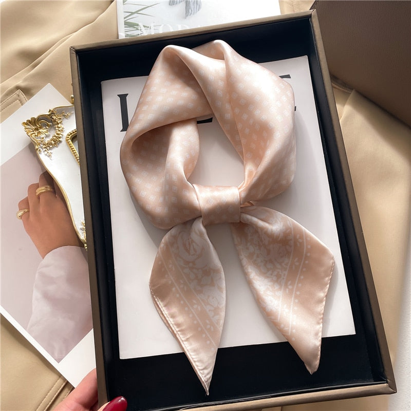 Fashion Hair Scarf for Women Decor Headband Ribbon Satin Silk Square Scarves Lady Wrist Wrap Shawls Design Bandana Foulard FJ709-3