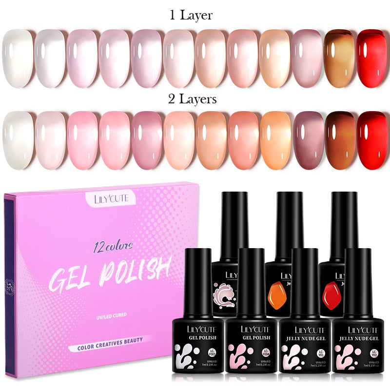 LILYCUTE 12PCs 7ml Spring Macaron Nail Gel Polish Set Semi Permanent UV Gel For Manicure Soak Off Gel Nail Polish Kit Varnishes 56472-2