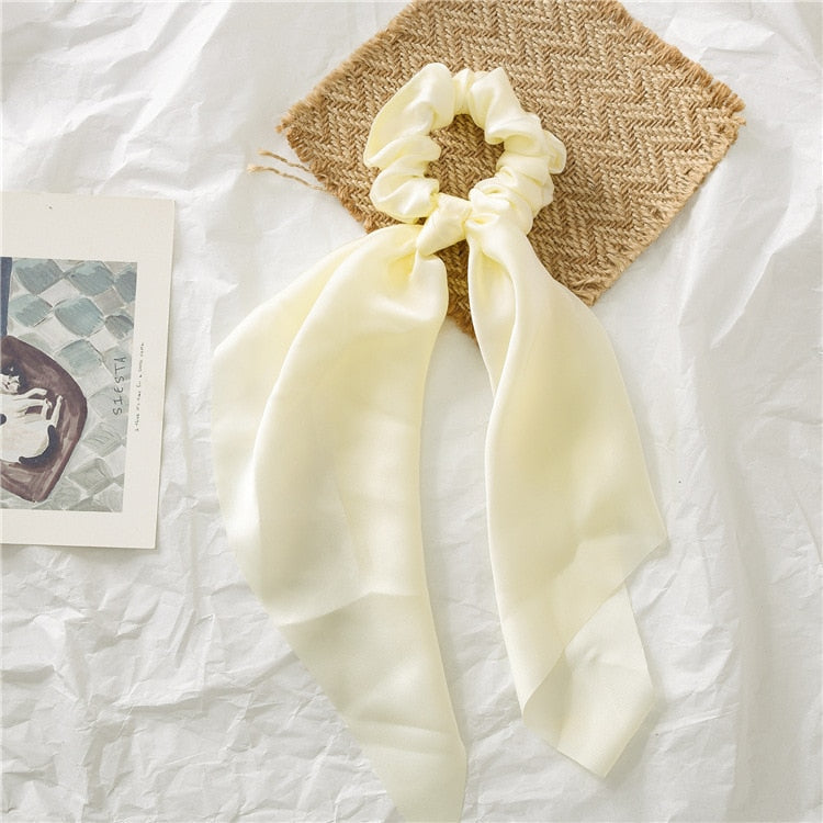Fashion Print Chiffon Long Ribbon Scrunchies Women Girls Ponytail Scarf Elastic Hair Bands Ties Hair Accessories Wholesale 36