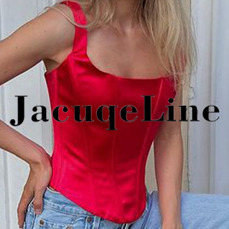 White Backless Bandage Corset Tops Women Sexy Square Neck Satin Bustier Tank Crop Top Elegant Party y2k Clothes Red