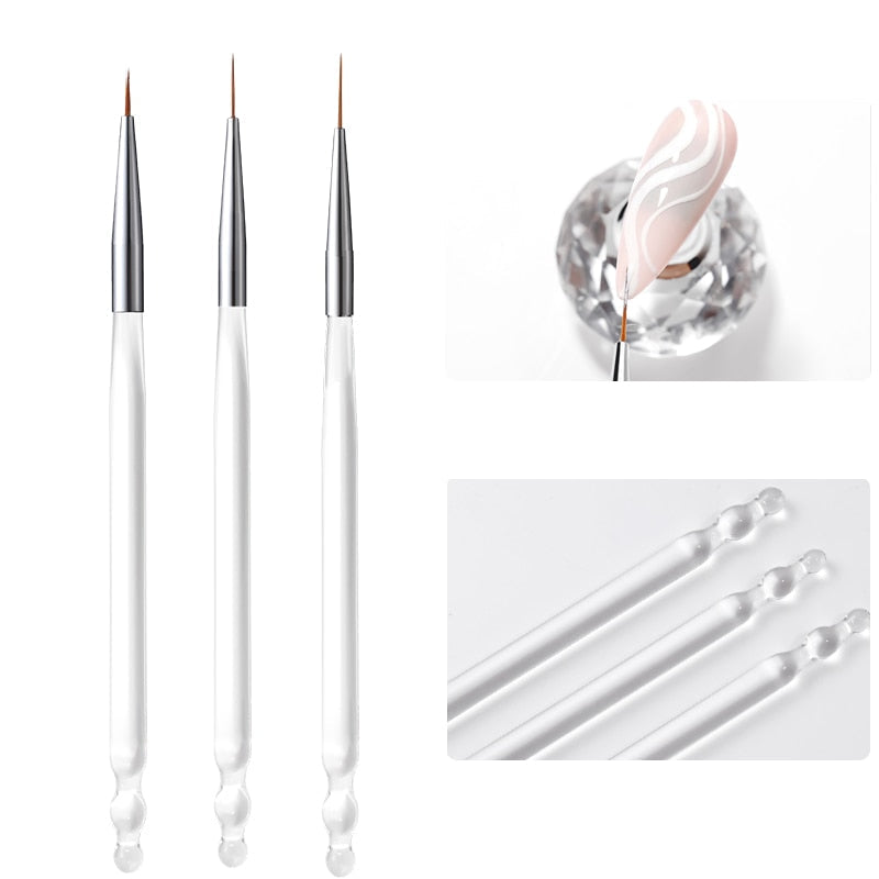 3Pcs French Stripe Nail Art Liner Brush Set 3D Tips Line Stripes DIY Drawing Pen UV Gel Brushes Painting Pen Manicure Tools 227576