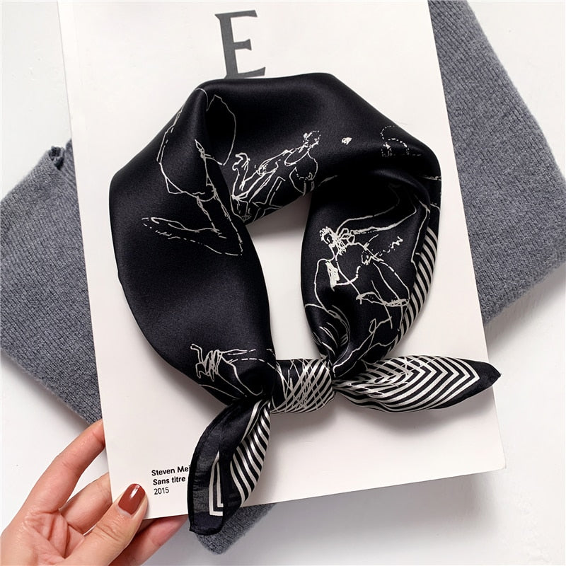 Fashion Designer Print 100% Natural Silk Square Scarves Women Hairband Neck Foulard Female Small Kerchief Bandana New FZ95-2 53cm real silk