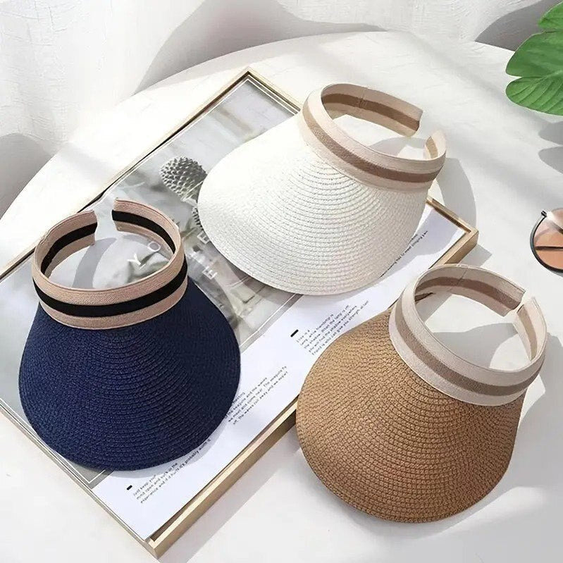 Foldable Straw Sun Visor for Women with Wide Brim Perfect for Outdoor Activities Beach and Picnics (White) fast ship