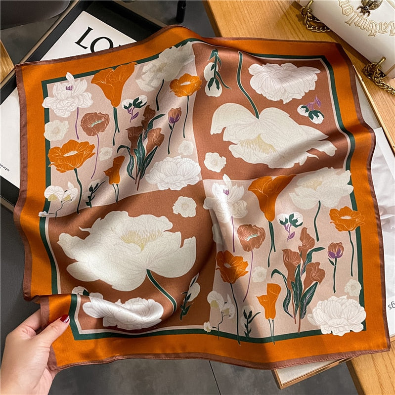 Classice 100% Silk Square Scarf Women Print Stripe Hair Band Wrist Foulard England Style Neckerchief Bandana Echarpe FZ188-1