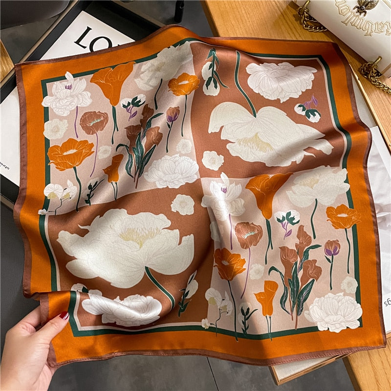 Classice 100% Silk Square Scarf Women Print Stripe Hair Band Wrist Foulard England Style Neckerchief Bandana Echarpe FZ188-1