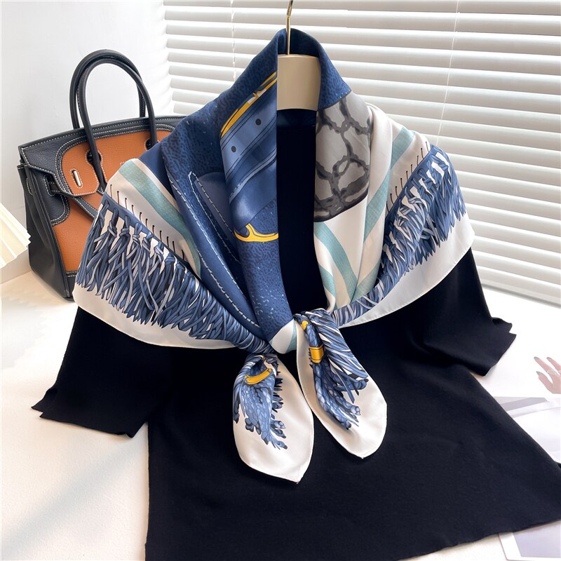 Fashion Print Printing Twill Silk Square Scarf for Women Hijab Muslim Headband Bandana Summer Shawl Beach Stoles Echarpe