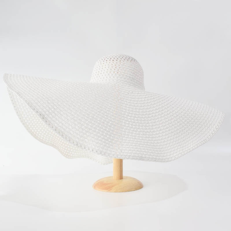 Summer 70cm Large Wide Brim Sun Hats For Women Oversized Beach Hat Foldable Travel Straw Hat Lady UV Protection Sun Shade Hat hollow white 54-57cm