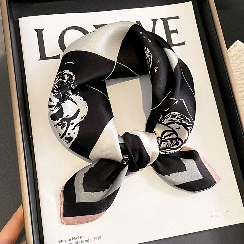 53cm Real Silk Nature Scarf Women Neckerchief Foulard Bandana Small Hairbands Fashion Floral Neck Ties for Office Lady New ZS-23 53x53cm