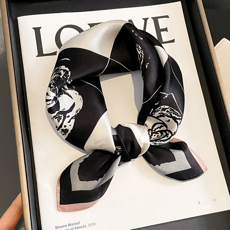 53cm Real Silk Nature Scarf Women Neckerchief Foulard Bandana Small Hairbands Fashion Floral Neck Ties for Office Lady New ZS-23 53x53cm