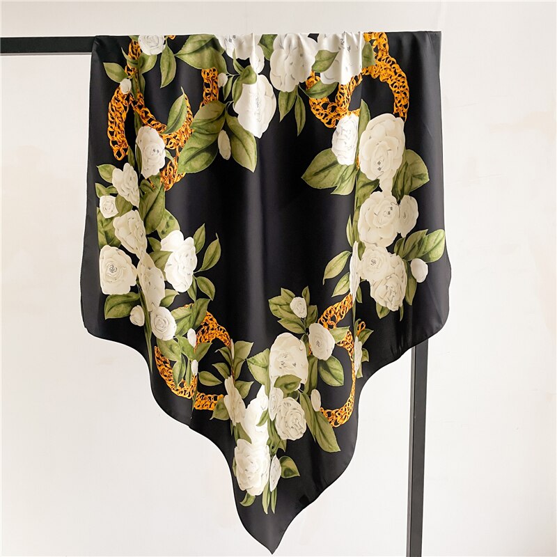 Fashion Print Printing Twill Silk Square Scarf for Women Hijab Muslim Headband Bandana Summer Shawl Beach Stoles Echarpe FN107-4