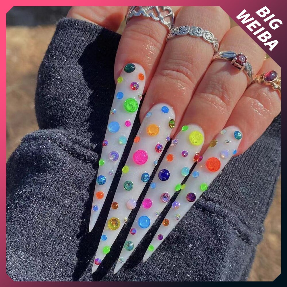 41Style Diamond Stiletto Coffin Long Nail Europe America Handwork Customization Cosplay Party Full Cover Fake Nails Woman Gift