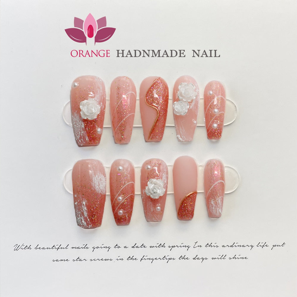 Japanese Fake Press on Nails With Design Pure Handwork Wearable Ballerina Nail Tips Artificial Korean Nail Supplies Spain