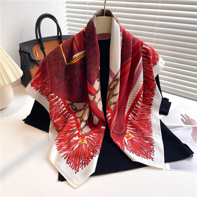 Fashion Print Printing Twill Silk Square Scarf for Women Hijab Muslim Headband Bandana Summer Shawl Beach Stoles Echarpe FN142-3