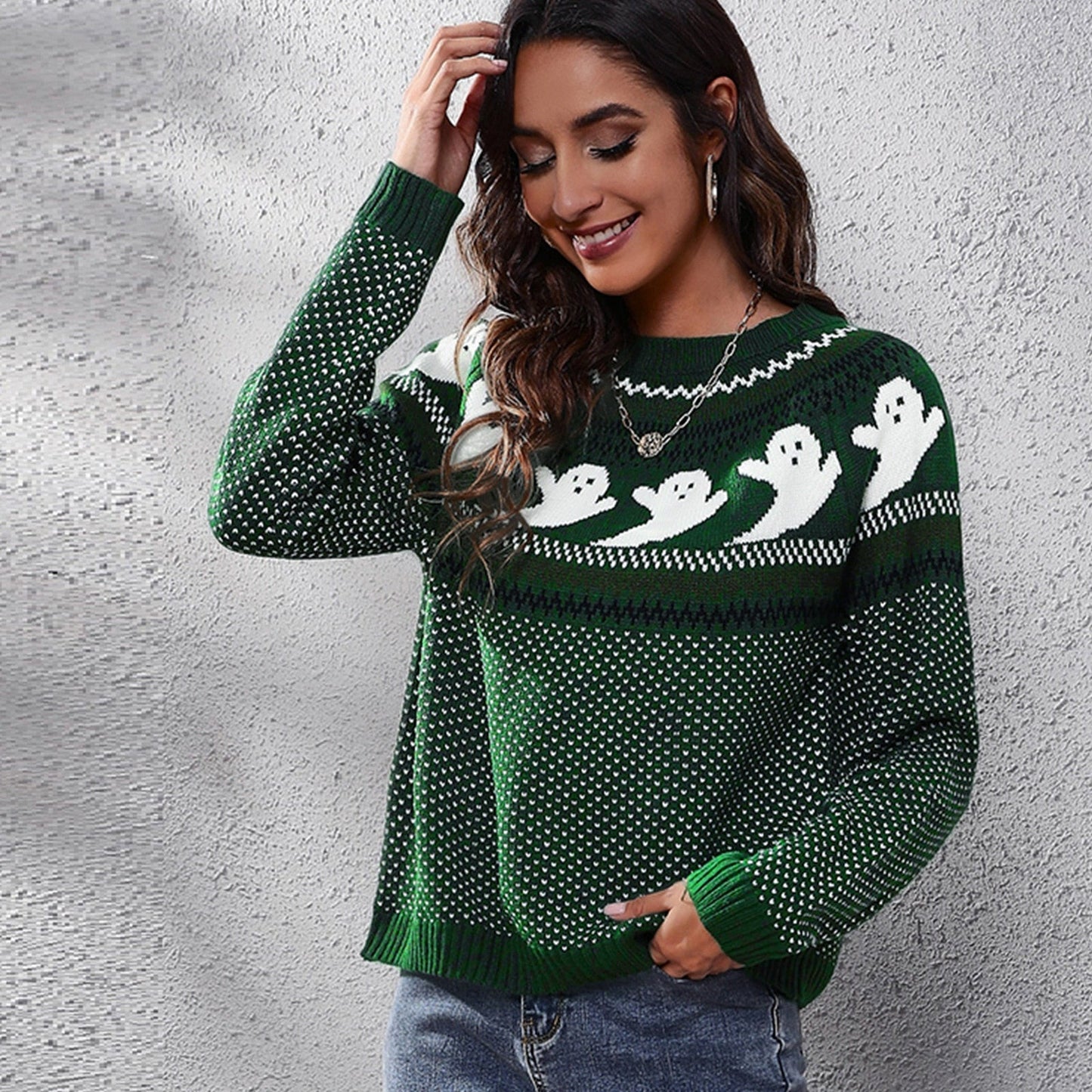 Halloween Ghost Vintage Ladies Sweater Polka Dot Long Sleeve Knitted Pullover Winter Sweater Woman Design Pullovers Knitwears