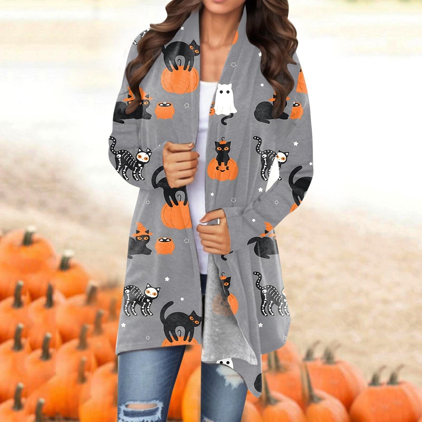 Casual Versatile Halloween Printed Thin Coat Cardigan New Basic Jackets For Women Fashion Woman Clothes Streetwear Ropa De Mujer