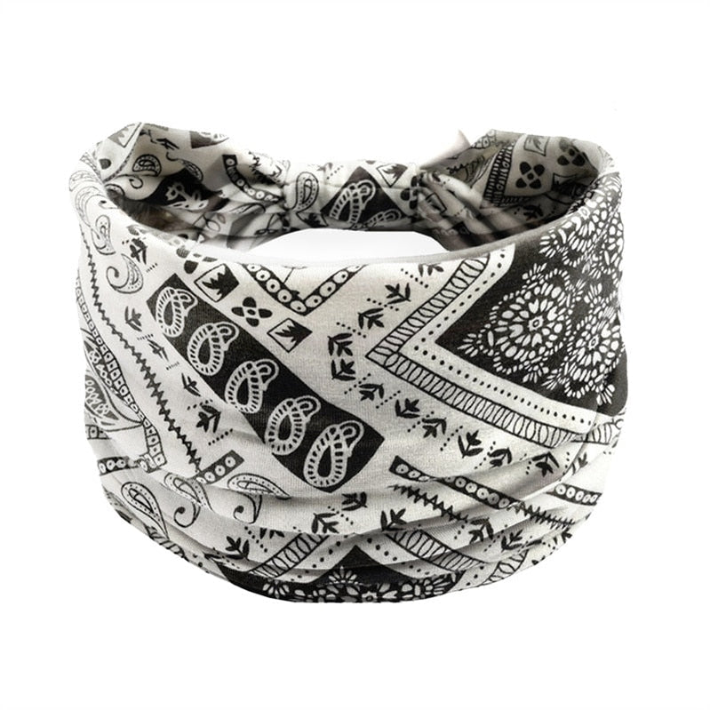 Fashion Print Knoted Elastic Yoga Sport Casual Headbands Hair Accessories for Women Boho Stretch Turban Head Wrap Wide Hairband Auburn