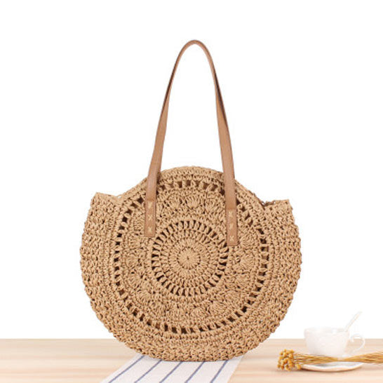 Round Straw Bags for Women Rattan Bag Handmade Woven Beach CrossBody Bag Female Message Handbag Totes A