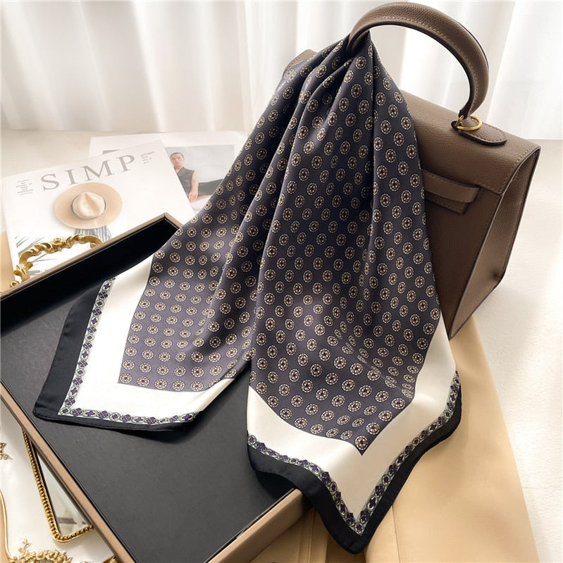 Fashion Wraps Satin Hijab Luxury Square Scarf for Women Hair Bands Ribbon Headband Silk Shawl Neckerchief Female Bandana