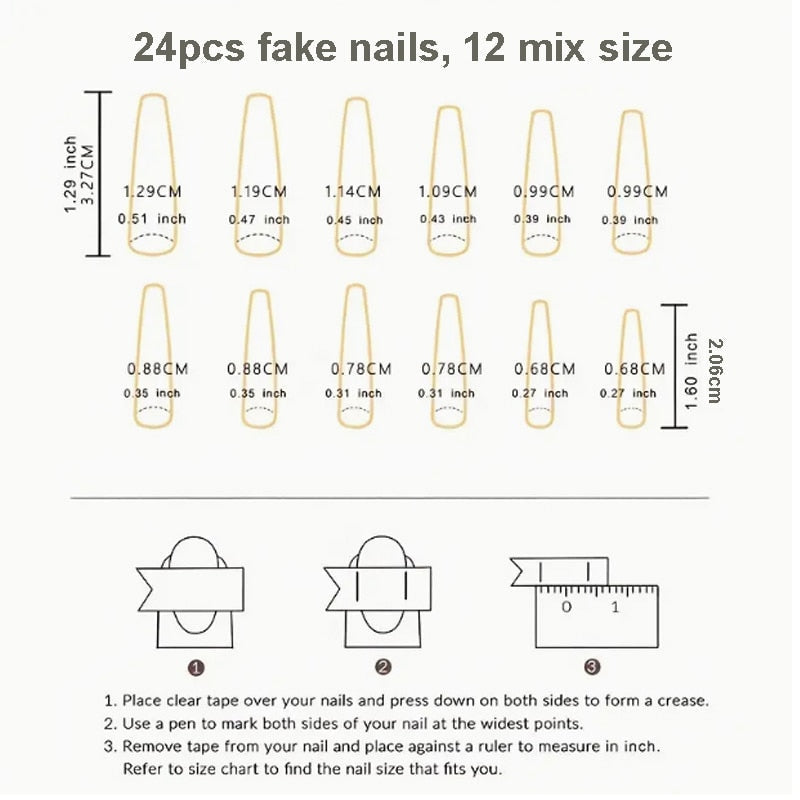 5D long fake nails set Gradual Camellia with glitter diamond designs french coffin ballet tips faux ongles press on false nail