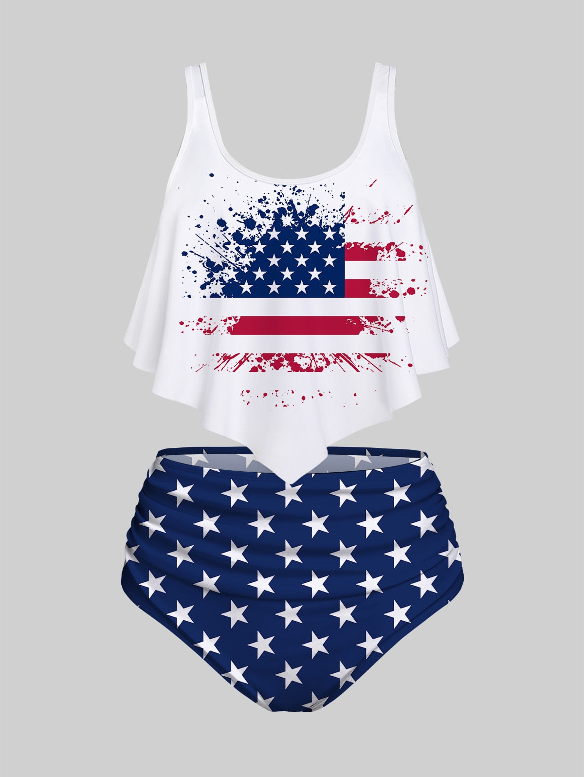 Plus Size 3D American Flag Print Tankini Swimsuit XS-8XL Bikinis Women Two Pieces Beach Wear Bathing Suit Swimwears