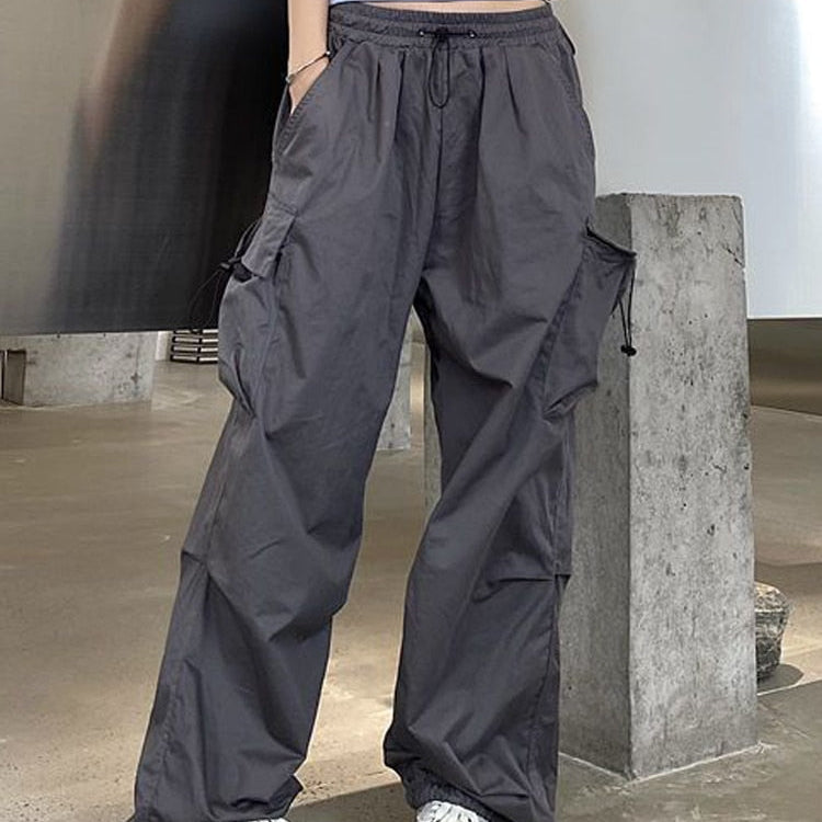 Zoki Streetwear Hip Hop Cargo Pants Women Fashion Pockets Oversize Loose Trousers Summer Bf Korean High Waist Wide Leg Pants New