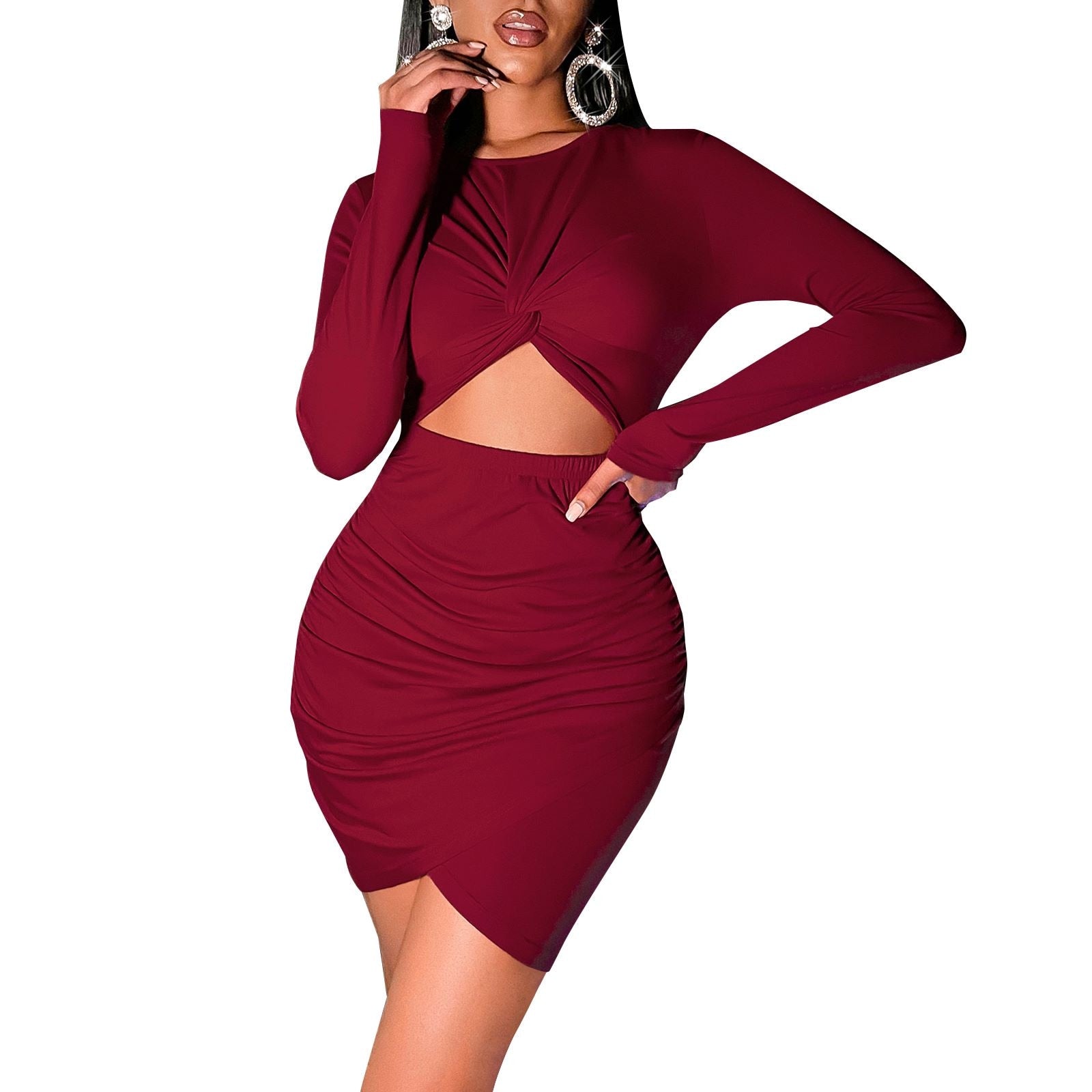 Women's Dress New Explosive Bag Hip Skirt Crop Female Skirt wine red