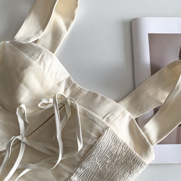 Vintage Lace Patchwork Tie Up Design Women Camisole 2023 Fashion New White Bow Tank Tops Hot Girls Asymmetrical Vest Clubwear