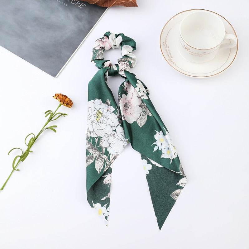 Fashion Print Chiffon Long Ribbon Scrunchies Women Girls Ponytail Scarf Elastic Hair Bands Ties Hair Accessories Wholesale 4