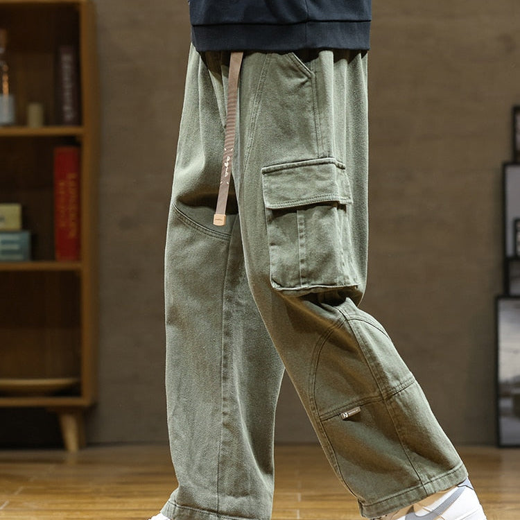 Autumn New Cargo Pants Men Multi-Pockets Cotton Casual Wide Pants Male Workwear Loose Straight Trousers Big Size 7XL 8XL