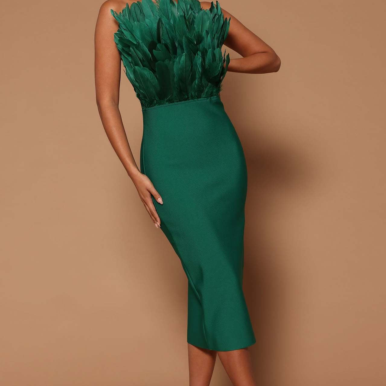 Sexy Feather Bandage Dress Vestidos Para Mujer Wedding Birthday Party Night Cocktail Club Dresses Green