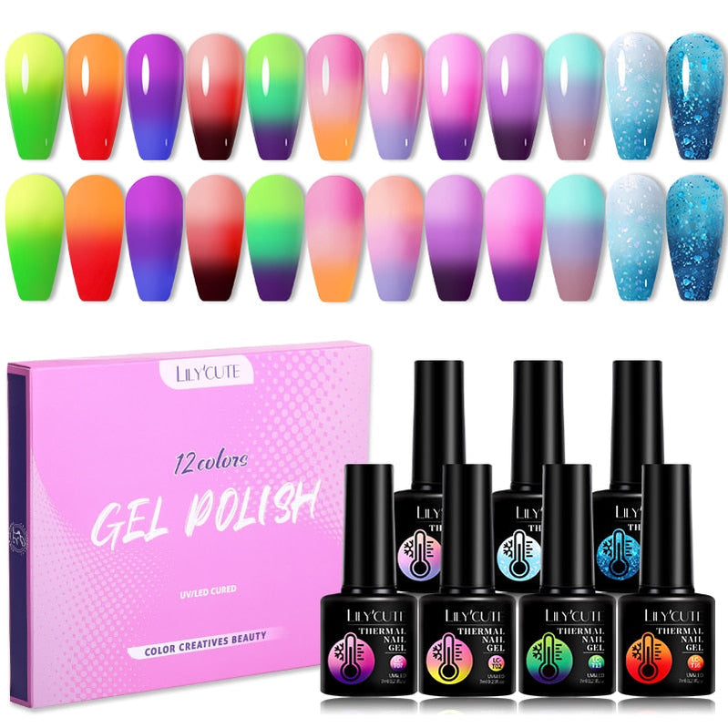 LILYCUTE 12PCs 7ml Spring Macaron Nail Gel Polish Set Semi Permanent UV Gel For Manicure Soak Off Gel Nail Polish Kit Varnishes 56874-8