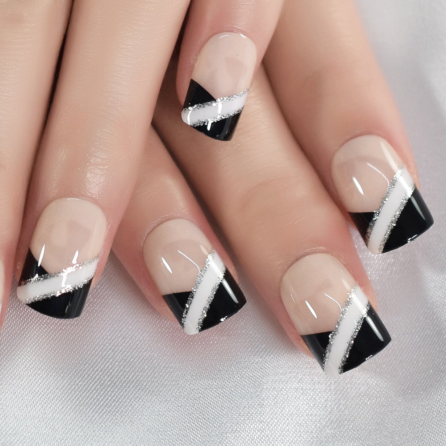 Glossy Gradient Rainbow Ombre French Press on Nails Almond Fake Nails Stiletto Oval Pointed Manicure False Nails Finger Tips