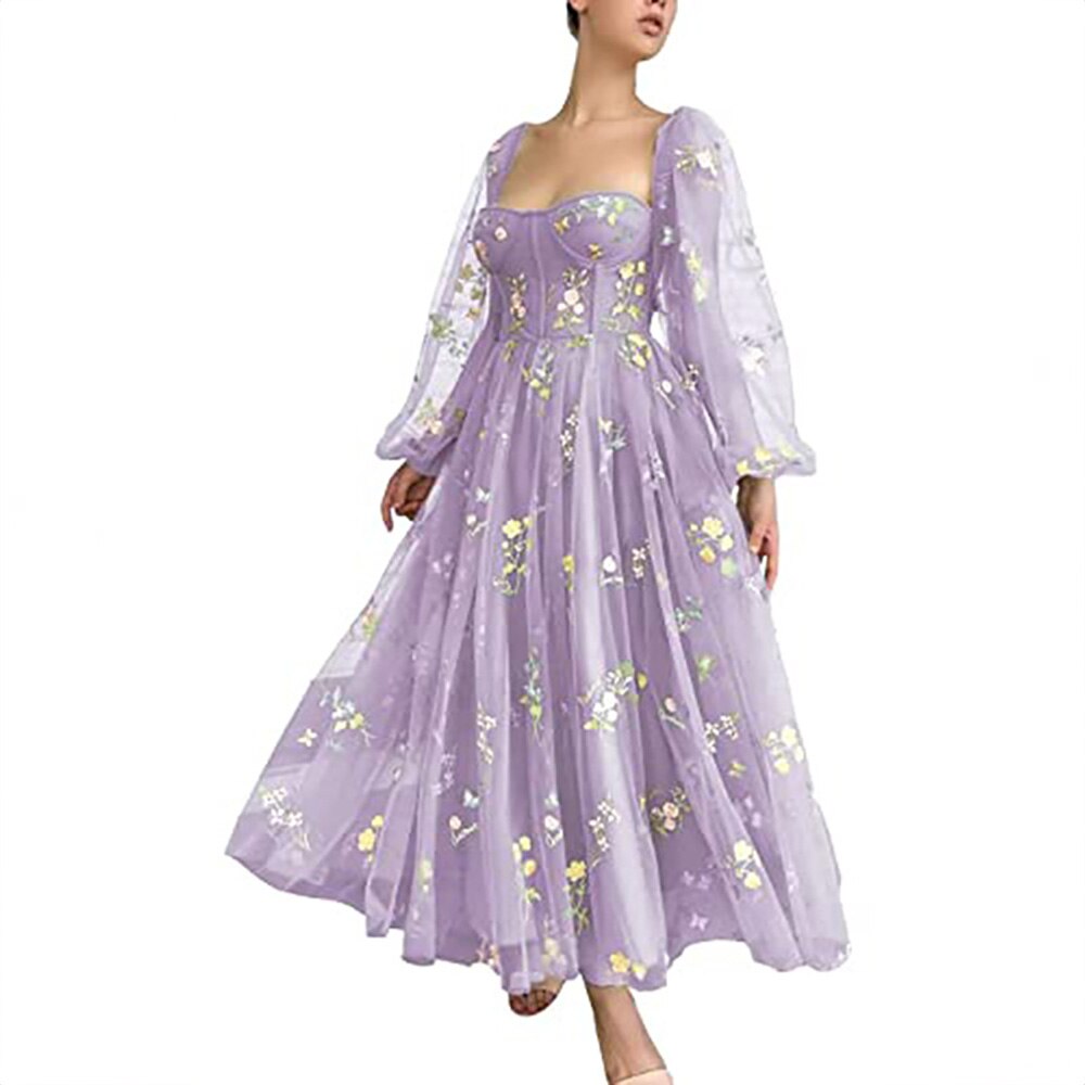 Elegant Homecoming Dresses Square Neck Appliques Gorgeous Puff Sleeves Evening Dresses Lace Up vestidos de graduación