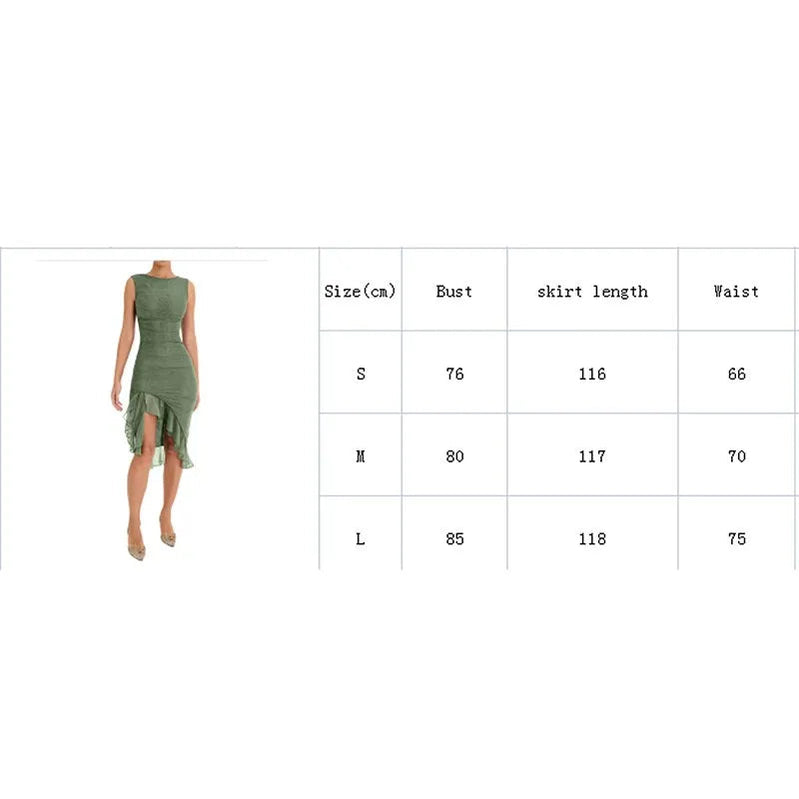 Women Sleeveless Bodycon Dress Solid Color Backless Mesh Ruffled Party Dress for Club Streetwear