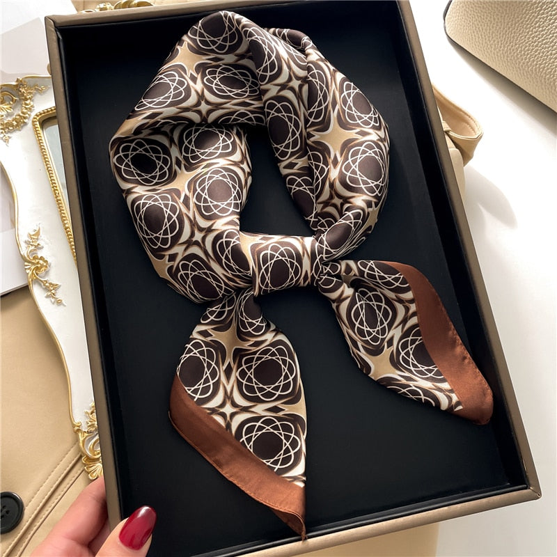 Fashion Wraps Satin Hijab Luxury Square Scarf for Women Hair Bands Ribbon Headband Silk Shawl Neckerchief Female Bandana FJ718-1