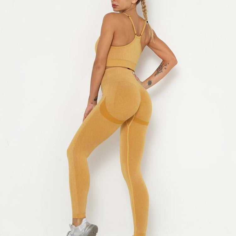 Women's Sets Skinny Tracksuit Breathable Bra Long Sleeve Top Seamless Outfits High Waist Push Up Leggings Gym Clothes Sport Suit Bra Set Yellow