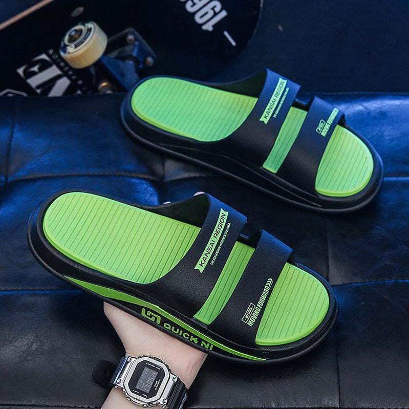 JOYWILL Summer Men's Slippers EVA Soft Bottom Non-slip Slippers Fashion Lightweight Outdoor Beach Flip Flops Shoes For Men Green-B Spain