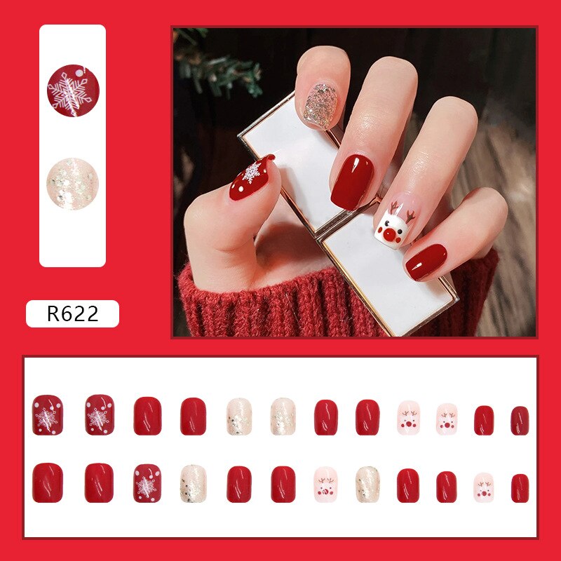 24Pcs/Box Sweet Short Round/Square Head False Nail Art Full Cover Detachable Artificial Fake Nails Ballerina Press on Nails Tips R622