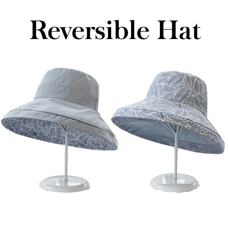 Spring Summer Print Reversible Sun Beach Hat Woman Girl Outdoor Travel Vacation Fisherman Cap Wide Brim 12.5cm Visor Hat B Blue Head Girth 56-58cm