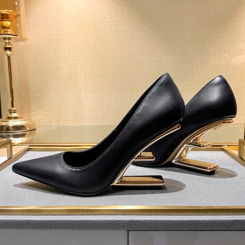 Metal High Heels Women Shoes Strange Style Pumps Women Pointed Toe Buckle Party Dress Shoes Women Fashion Zapatos De Mujer
