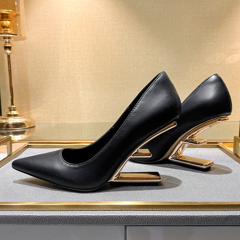 Metal High Heels Women Shoes Strange Style Pumps Women Pointed Toe Buckle Party Dress Shoes Women Fashion Zapatos De Mujer