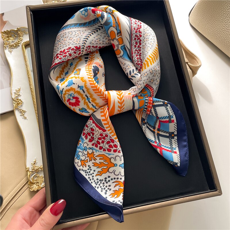 Fashion Hair Scarf for Women Decor Headband Ribbon Satin Silk Square Scarves Lady Wrist Wrap Shawls Design Bandana Foulard FJ723-1