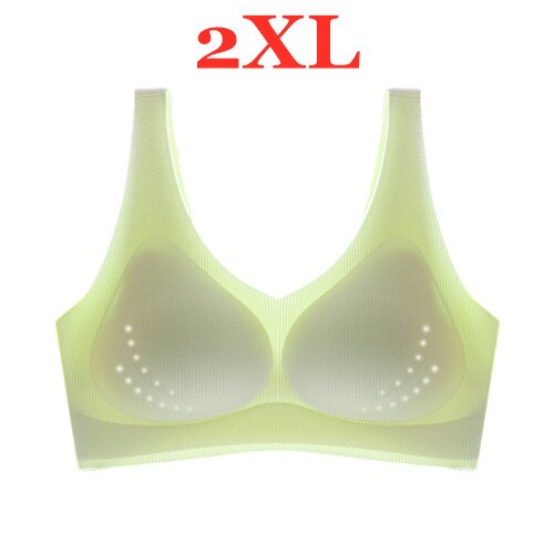 Youpin Women's Ice Silk Seamless Bra Ultra-thin No Steel Ring Breathable Antibacterial Gather One Piece Breathable Underwear Green 2XL