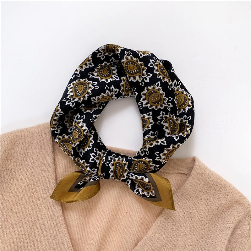 Fashion Designer Print 100% Natural Silk Square Scarves Women Hairband Neck Foulard Female Small Kerchief Bandana New FZ90-1 53cm real silk